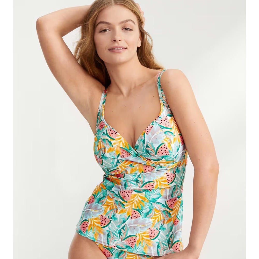 Women’s Tropical Print Tankini Swim Top - Green Multi